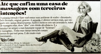 Anúncio de casa de massagens no Jornal da Tarde em 1980 Anúncio de casa de massagens no Jornal da Tarde em 1980