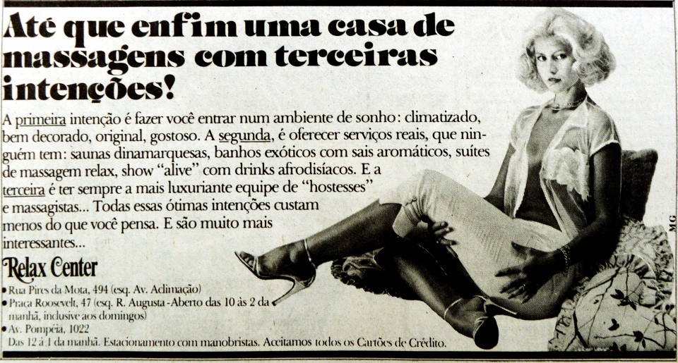 Anúncio de casa de massagens no Jornal da Tarde em 1980